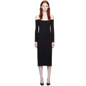 🎀 SSENSE NEW REFORMATION  S knit long sleeve black Graysen cotton midi dress
